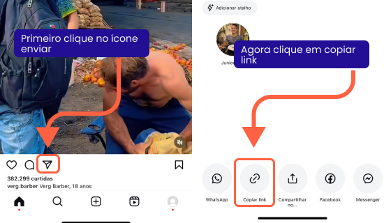 Tutorial como copiar link do vídeo no Instagram